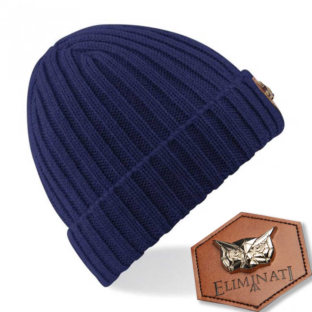 Beanie Classic Label -OxfordMarineRib - vegan